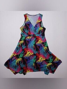 NY Collection Floral Handkerchief Hem Dress XL V Neck Sleeveless